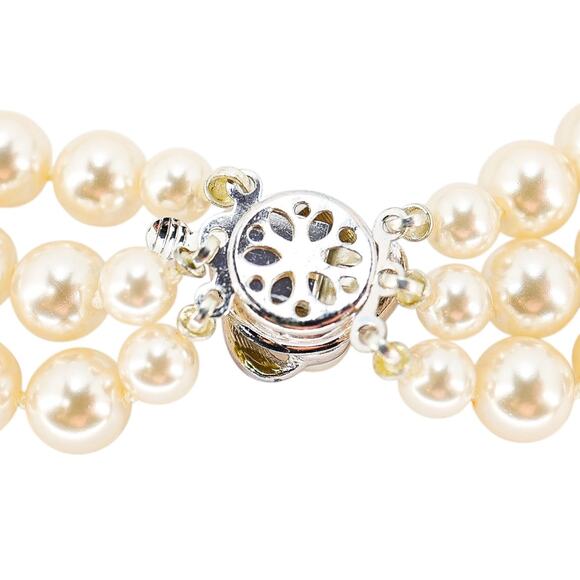 NOS - Classic Triple-Strand Faux Pearl Choker Necklace with Rhinestone Clasp - Picture 5 of 10